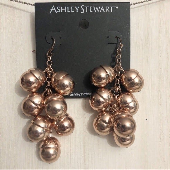 Ashley Stewart Gold Tone Ball Dangle Pierced Earrings NOC - Picture 1 of 5